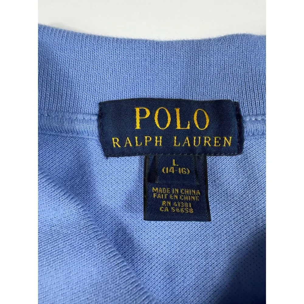 Polo Ralph Lauren Boys Iconic Mesh Polo Shirt Blue Pony Size 14-16 (Large)